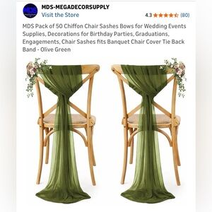 Pack of 50 Olive Green Chiffon Chair Sashes - Wedding & Party Decor